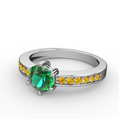 Anima Tektaş Yüzük - Yeşil kuvars ve sitrin 14 ayar beyaz altın yüzük #e2cfno