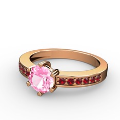 Pembe kuvars ve garnet 18 ayar rose altın yüzük