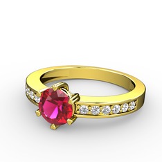 Rodolit garnet ve pırlanta 14 ayar altın yüzük (0.18 karat)
