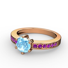 Anima Tektaş Yüzük - Akuamarin ve ametist 18 ayar rose altın yüzük #fdsbnv