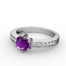 Ametist ve swarovski 8 ayar beyaz altın yüzük