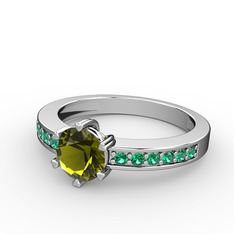 Peridot ve yeşil kuvars 8 ayar beyaz altın yüzük