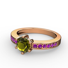 Peridot ve ametist 925 ayar rose altın kaplama gümüş yüzük