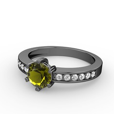 Anima Tektaş Yüzük - Peridot ve beyaz zirkon 925 ayar siyah rodyum kaplama gümüş yüzük #ikyqbo