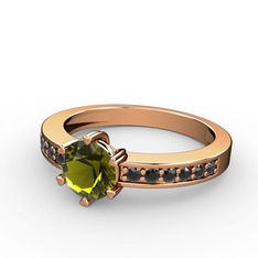 Peridot ve siyah zirkon 14 ayar rose altın yüzük
