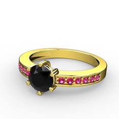 Siyah zirkon ve rodolit garnet 14 ayar altın yüzük