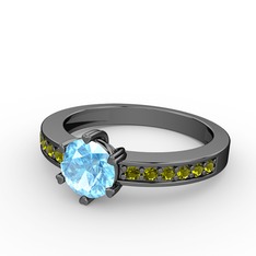 Anima Tektaş Yüzük - Akuamarin ve peridot 925 ayar siyah rodyum kaplama gümüş yüzük #oise0v