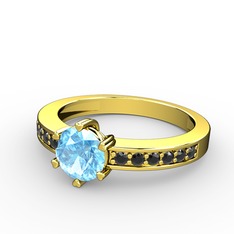 Akuamarin ve siyah zirkon 8 ayar altın yüzük