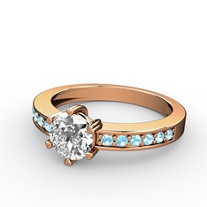 Anima Tektaş Yüzük - Swarovski ve akuamarin 925 ayar rose altın kaplama gümüş yüzük #oq91uu