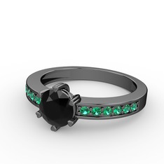 Anima Tektaş Yüzük - Siyah zirkon ve yeşil kuvars 925 ayar siyah rodyum kaplama gümüş yüzük #ow9ld3