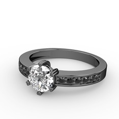 Anima Tektaş Yüzük - Swarovski ve siyah zirkon 925 ayar siyah rodyum kaplama gümüş yüzük #p6h2v3