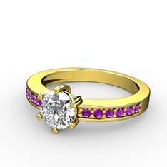 Swarovski ve ametist 8 ayar altın yüzük