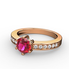 Rodolit garnet ve pırlanta 18 ayar rose altın yüzük (0.18 karat)