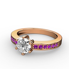 Anima Tektaş Yüzük - Beyaz zirkon ve ametist 14 ayar rose altın yüzük #pu8a3q