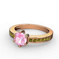 Anima Tektaş Yüzük - Pembe kuvars ve peridot 8 ayar rose altın yüzük #qu3ova