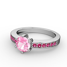 Anima Tektaş Yüzük - Pembe kuvars ve rodolit garnet 8 ayar beyaz altın yüzük #s5mctm