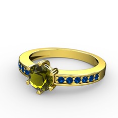 Peridot ve lab safir 18 ayar altın yüzük