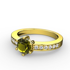 Anima Tektaş Yüzük - Peridot ve beyaz zirkon 925 ayar altın kaplama gümüş yüzük #sldx6d