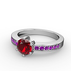 Garnet ve ametist 8 ayar beyaz altın yüzük
