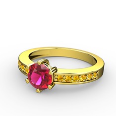 Anima Tektaş Yüzük - Rodolit garnet ve sitrin 8 ayar altın yüzük #t6zzgx