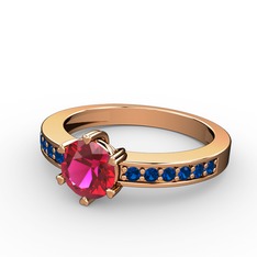 Rodolit garnet ve lab safir 18 ayar rose altın yüzük