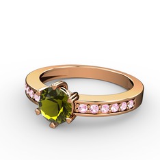 Peridot ve pembe kuvars 14 ayar rose altın yüzük
