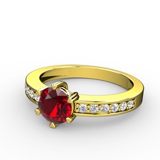 Anima Tektaş Yüzük - Garnet ve pırlanta 14 ayar altın yüzük (0.18 karat) #ueh59r