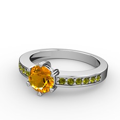 Anima Tektaş Yüzük - Sitrin ve peridot 8 ayar beyaz altın yüzük #uw2qjg