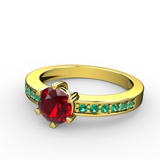 Garnet ve yeşil kuvars 14 ayar altın yüzük