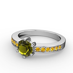 Peridot ve sitrin 14 ayar beyaz altın yüzük
