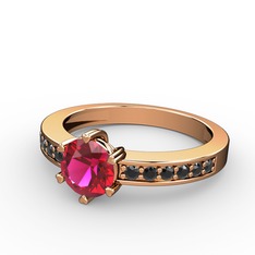 Anima Tektaş Yüzük - Rodolit garnet ve siyah zirkon 925 ayar rose altın kaplama gümüş yüzük #wn5m7a