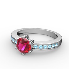 Rodolit garnet ve akuamarin 18 ayar beyaz altın yüzük