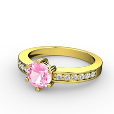 Pembe kuvars ve swarovski 8 ayar altın yüzük