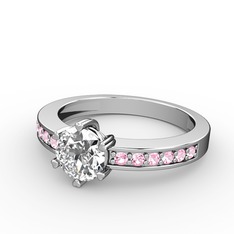 Swarovski ve pembe kuvars 14 ayar beyaz altın yüzük