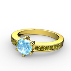 Anima Tektaş Yüzük - Akuamarin ve peridot 925 ayar altın kaplama gümüş yüzük #yug9vy