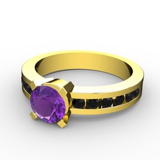 Verena Tektaş Yüzük - Ametist ve siyah zirkon 14 ayar altın yüzük #100ea6e