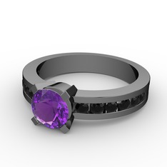 Verena Tektaş Yüzük - Ametist ve siyah zirkon 925 ayar siyah rodyum kaplama gümüş yüzük #11cxctb