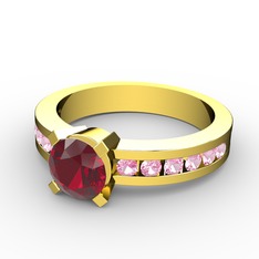 Garnet ve pembe kuvars 8 ayar altın yüzük