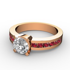 Beyaz zirkon ve garnet 18 ayar rose altın yüzük