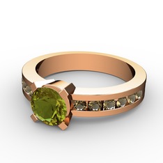 Peridot ve dumanlı kuvars 8 ayar rose altın yüzük