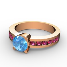 Akuamarin ve rodolit garnet 14 ayar rose altın yüzük