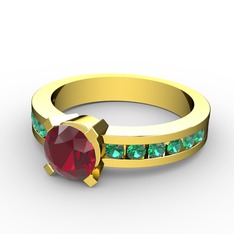 Garnet ve yeşil kuvars 8 ayar altın yüzük