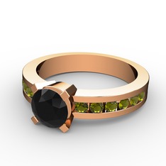 Verena Tektaş Yüzük - Siyah zirkon ve peridot 14 ayar rose altın yüzük #16cekrp