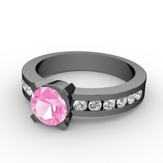 Verena Tektaş Yüzük - Pembe kuvars ve beyaz zirkon 925 ayar siyah rodyum kaplama gümüş yüzük #16itdgp