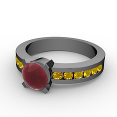 Verena Tektaş Yüzük - Kök yakut ve sitrin 925 ayar siyah rodyum kaplama gümüş yüzük #1701dya