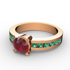 Garnet ve yeşil kuvars 18 ayar rose altın yüzük