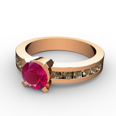 Rodolit garnet ve dumanlı kuvars 8 ayar rose altın yüzük
