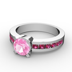 Pembe kuvars ve rodolit garnet 18 ayar beyaz altın yüzük
