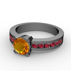 Verena Tektaş Yüzük - Sitrin ve garnet 925 ayar siyah rodyum kaplama gümüş yüzük #19ar8hp