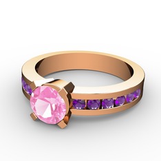 Verena Tektaş Yüzük - Pembe kuvars ve ametist 925 ayar rose altın kaplama gümüş yüzük #1ac8lnm